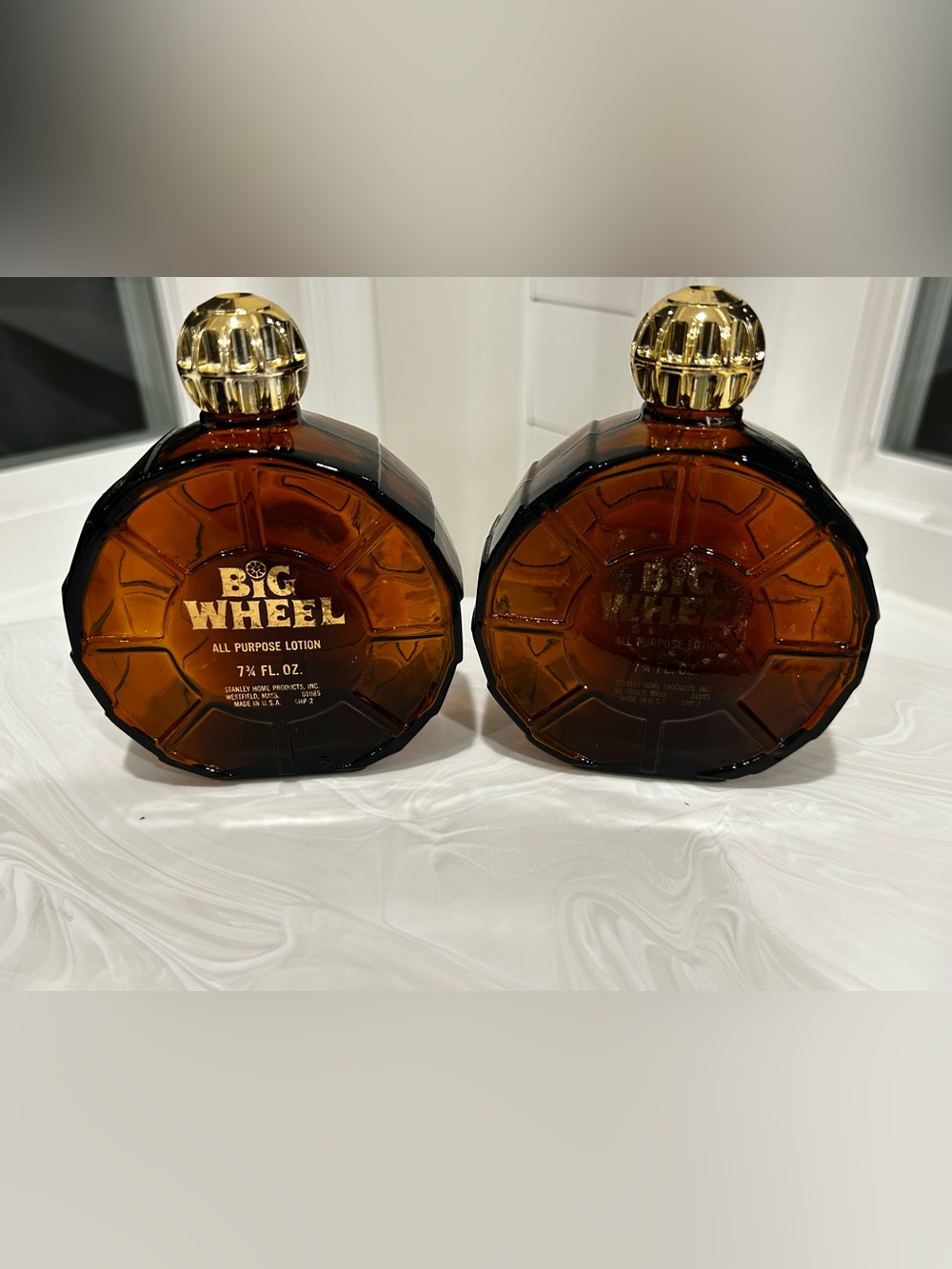RESTYLE!  Stanley Empty Big Wheel  amber Bottle Brown Glass Set Of 2